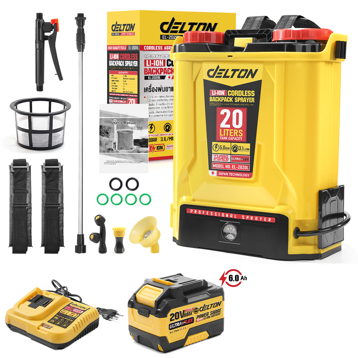 ถังพ่นยาไร้สาย (พร้อมแบตเตอรี่) DELTON รุ่น EL-2020L ULTRAFLEX 20V 6AH_1